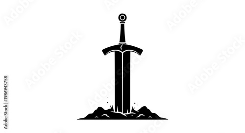 Black Silhouette of a Sword Stuck in the Ground Illustration