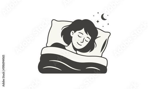 Sleeping woman on pillow with moon and stars vector art