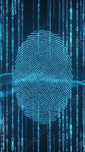 Digital fingerprint security with binary code background technology concept for identity protection
