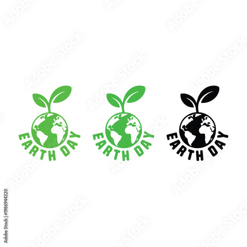 Earth day graphic with globe and sprout illustrations in varying colors