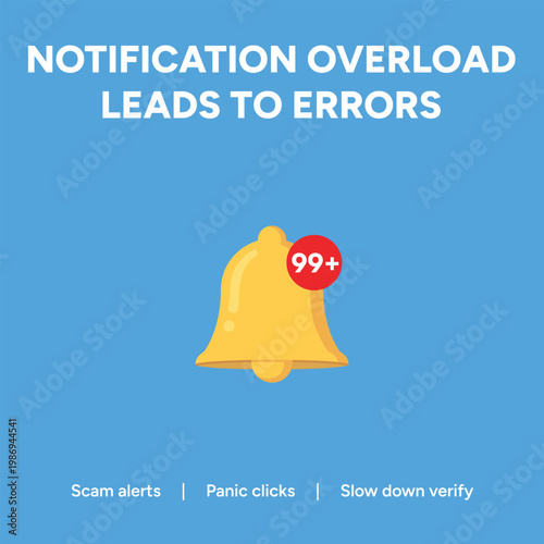Yellow notification bell vector illustration showing excessive social media alerts that cause digital stress and user interface software confusion errors