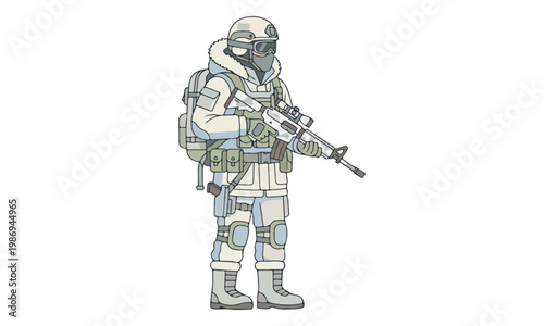 Arctic Special Forces Soldier with Tactical Gear and Rifle