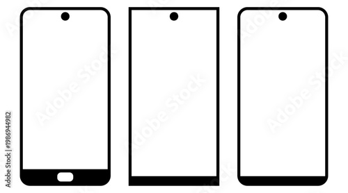 Smartphone mockup collection with blank screen outline modern mobile phone frame vector template set