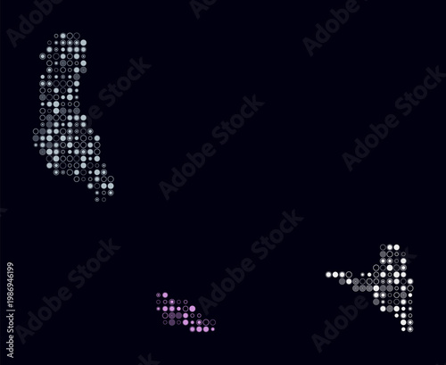 Comoros, shape of the country build of colored cells. Digital style map of the Comoros on dark background. Small size circle blocks. Trending vector illustration.