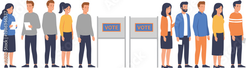 Vector illustration of people voting at election booths with ballots in civic participation design