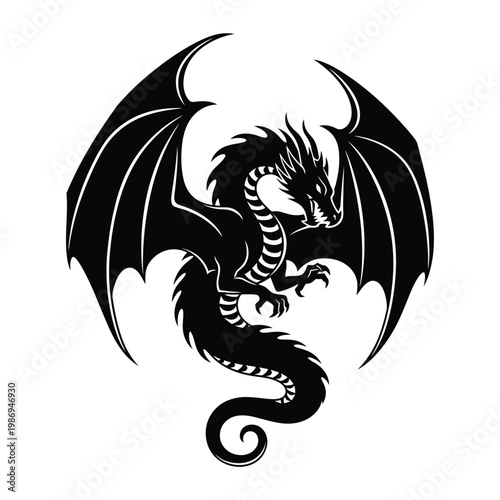 Black dragon with wings spread.