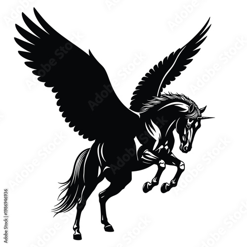 Black Pegasus Horse Silhouette Flying 2.