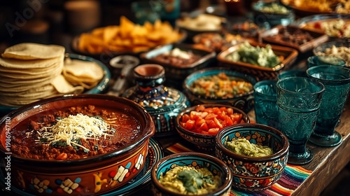 Vibrant Cinco de Mayo Feast with Colorful Mexican Dishes and Festive Decor