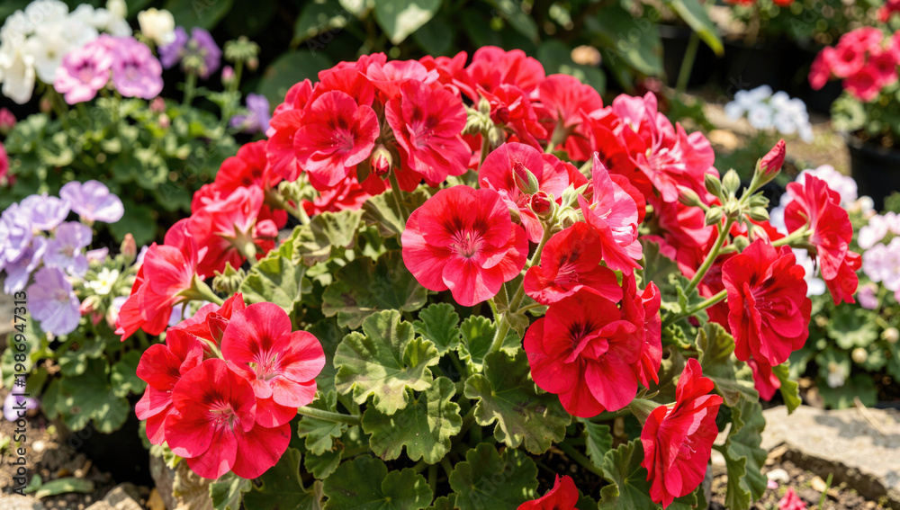 Fototapeta premium A bouquet of red and white flowers in a garden, suitable for various occasions