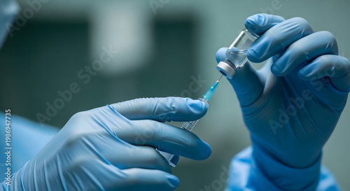 Healthcare professional prepares a vaccine dose in a medical setting, ready for administration to a patient