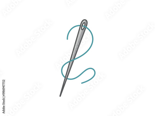 Sewing Needle with Thread Loop Through Eye on Neutral Background for Craft and Needlework Concept