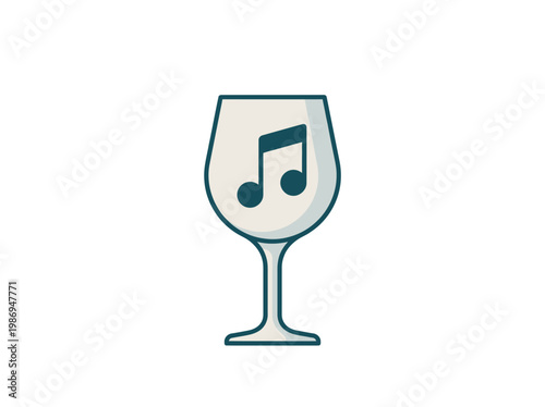 Wine Glass with Musical Note Illustration Representing Harmony, Relaxation and Creative Lifestyle Concept