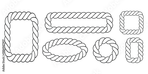 Rope frame collection nautical border designs twisted cord elements for graphic projects
