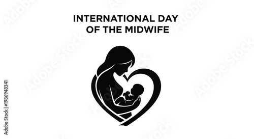 Elegant vector graphic illustration celebrating the international day of the midwife with mother and baby heart icon