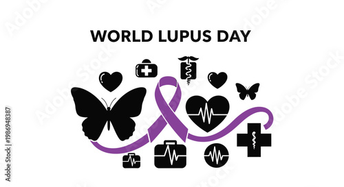 Purple ribbon and butterfly vector graphic design created to commemorate and raise awareness for world lupus day