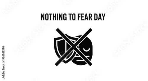 Minimalist vector graphic illustration representing nothing to fear day concept with shield and human face symbol icons