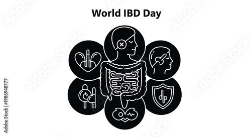 Vector illustration representing world ibd day with various medical icons about digestive health and disease awareness concepts