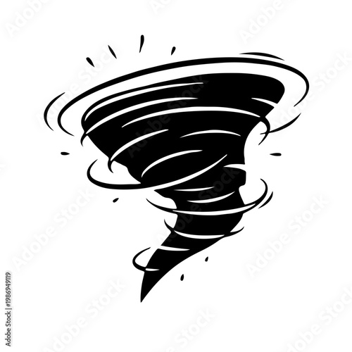 tornado icon, storm weather symbol, black and white illustration