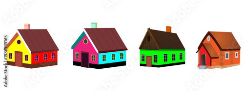 Colorful Homes: A row of charming, vibrantly colored houses stands side-by-side, each exuding its own unique character and inviting appeal.