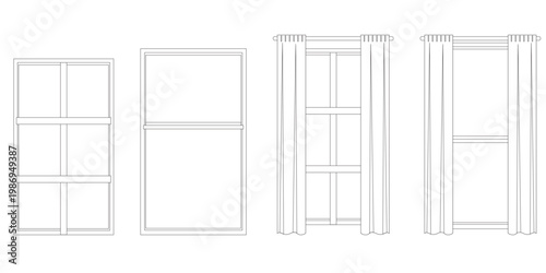Architectural Windows Outline: A set of detailed outlines showcasing various window designs, highlighting architectural elements.