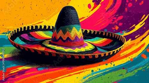 Vibrant Cinco de Mayo Celebration with a Colorful Sombrero and Fiery Splashes of Paint