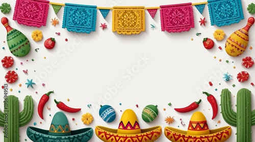 Vibrant Cinco de Mayo Celebration with Colorful Sombreros and Papel Picado Decorations