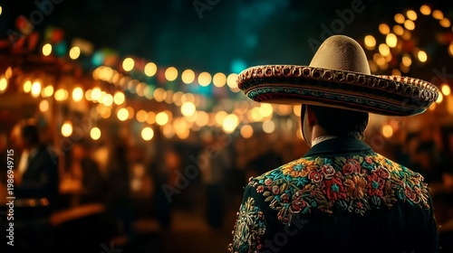 Vibrant Cinco de Mayo Night with Sombrero and Colorful Lights