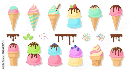 Cute cartoon collection of ice cream, cupcakes, and sweet bakery desserts featuring chocolate muffins and strawberry treats in a pink seamless pattern vector illustration for a birthday party design