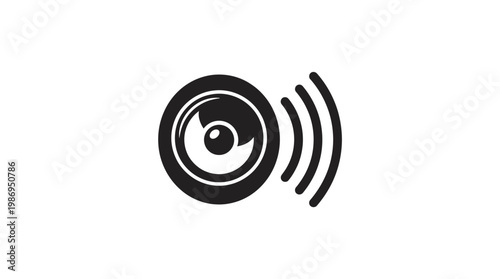 A vector illustration of a wireless audio speaker icon and music volume symbol isolated on a white background for web communication and technology design