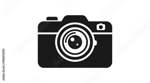 Digital technology photography equipment featuring a compact old film camera and a modern digital zoom lens isolated on a white background as a web icon illustration