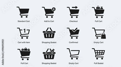 A business set of crown icons for retail shop and web commerce design featuring vector symbols for internet store shopping cart buttons and market sale illustrations
