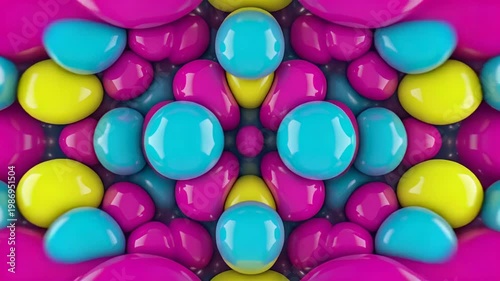 Abstract 3D Glossy Colorful Spheres Kaleidoscope Pattern Morphing Motion Background