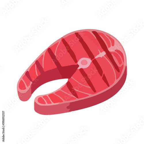 Fresh Raw Salmon Steak Illustration on White Background