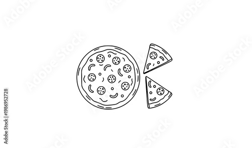 Outline pizza and slices doodle vector set simple hand drawn food icons in minimal line style