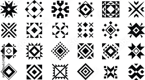 Aztec Navajo shapes set featuring Southwestern art symbols, geometric tribal motifs, and decorative ethnic elements for patterns, textiles,