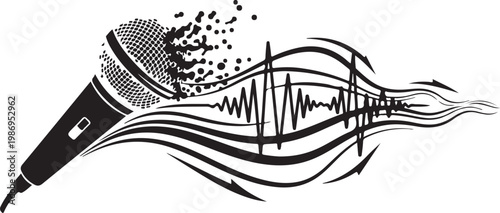 Microphone with sound waves and particles effect