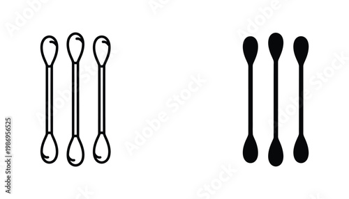 Cotton Swabs Hygiene Tools Line Art Icon Set Cleanliness Personal Care Supplies