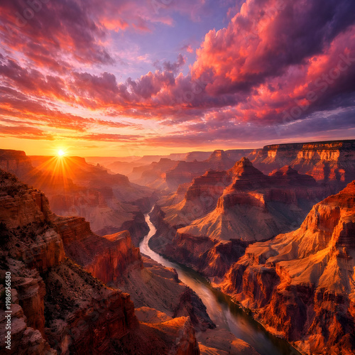 Majestic Grand Canyon Sunrise Over Dramatic Red Rock Canyon Landscape