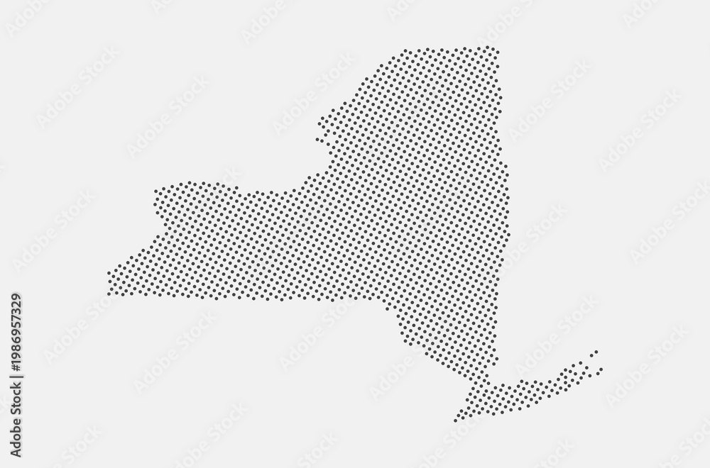 Naklejka premium New York State dotted map isolated on a white background. New York State Map background. Map of New York with dots. Vector illustration