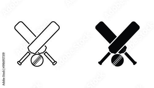 Cricket Bat Ball Crossed Sports Icon Game Equipment