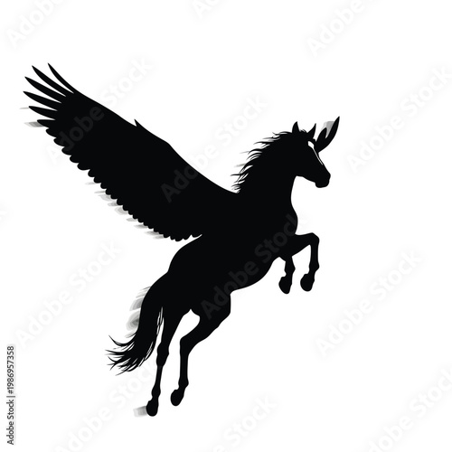 Black silhouette of winged horse.