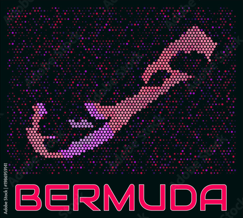 Bermuda digital style hexagon map. Vibrant magenta purple pink neon dotted shape. Country tiny bright hexagon cells. Bermuda honeycomb map design. Amazing Vector Illustration.