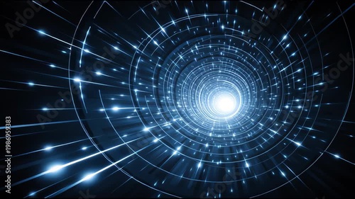 Explore a Glowing Blue Tunnel That Glides Through Dark Digital Space and Reveals Bright Light at the End
