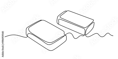 Minimalist continuous line art drawing depicting two rectangular blocks or simple eraser shapes Vector, illustration