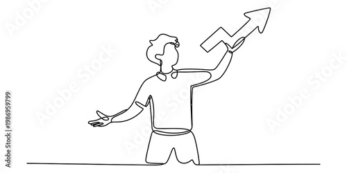 Canvastavla A single continuous line drawing of a person celebrating success by holding up a
