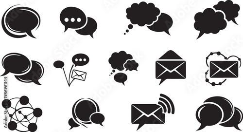 Black and white communication icons and symbols