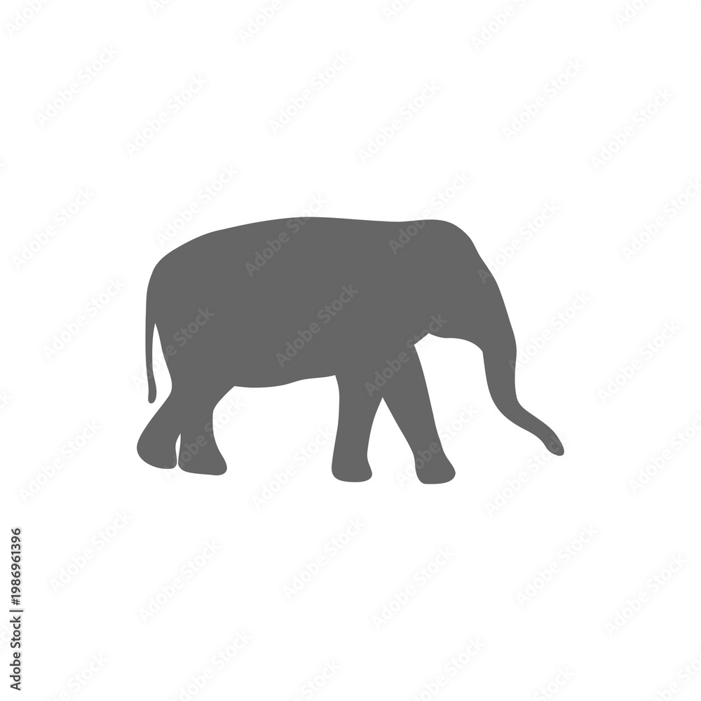 Fototapeta premium Elephant Silhouette Minimal Icon Gray on Black – Wildlife Animal Design