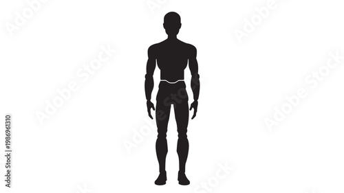 Full body silhouette of a muscular athletic man standing in a front view pose on white background