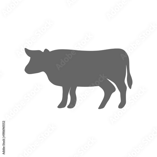 Cow Icon Flat Grey Pictogram Symbol on Black – Meat and Dairy Industry Sign