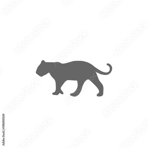 Gray Panther Silhouette Icon Flat Pictogram Symbol on Black – Wildlife Design
